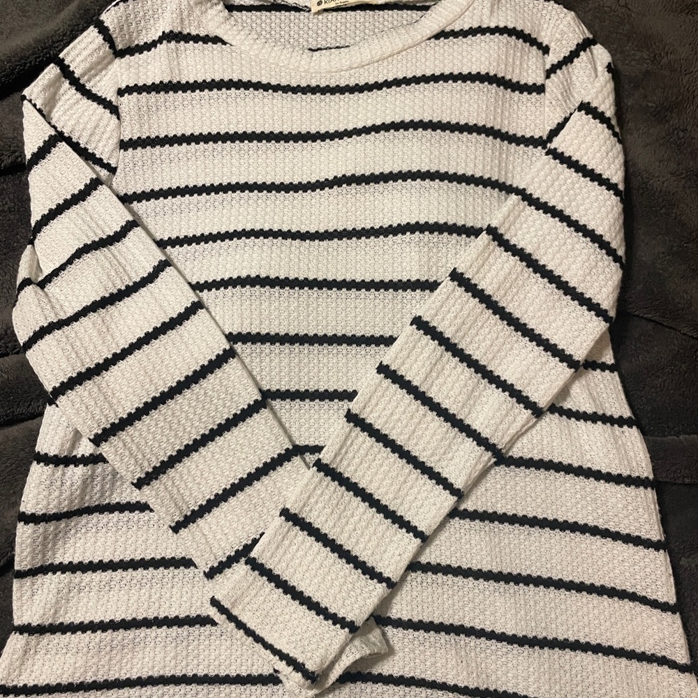 Riah Fashion Black and White Striped Sweater